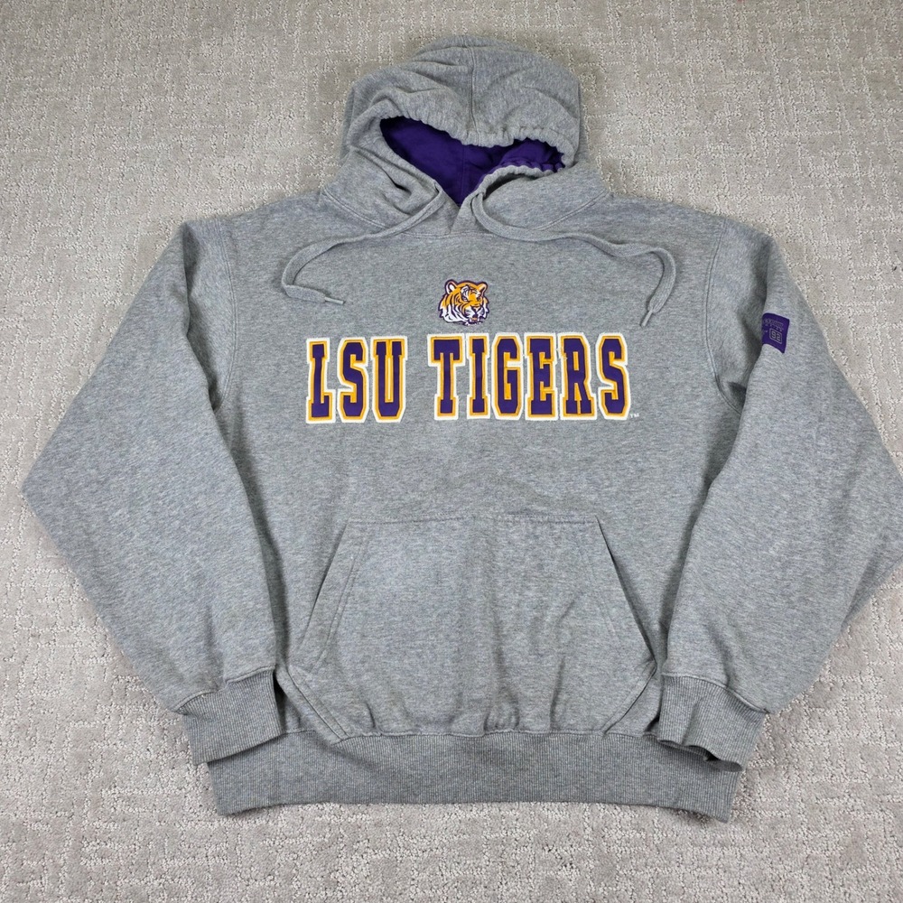 Colosseum Athletics LSU Tigers Hoodie Mens Large Gray Purple Pullover Sweatshirt